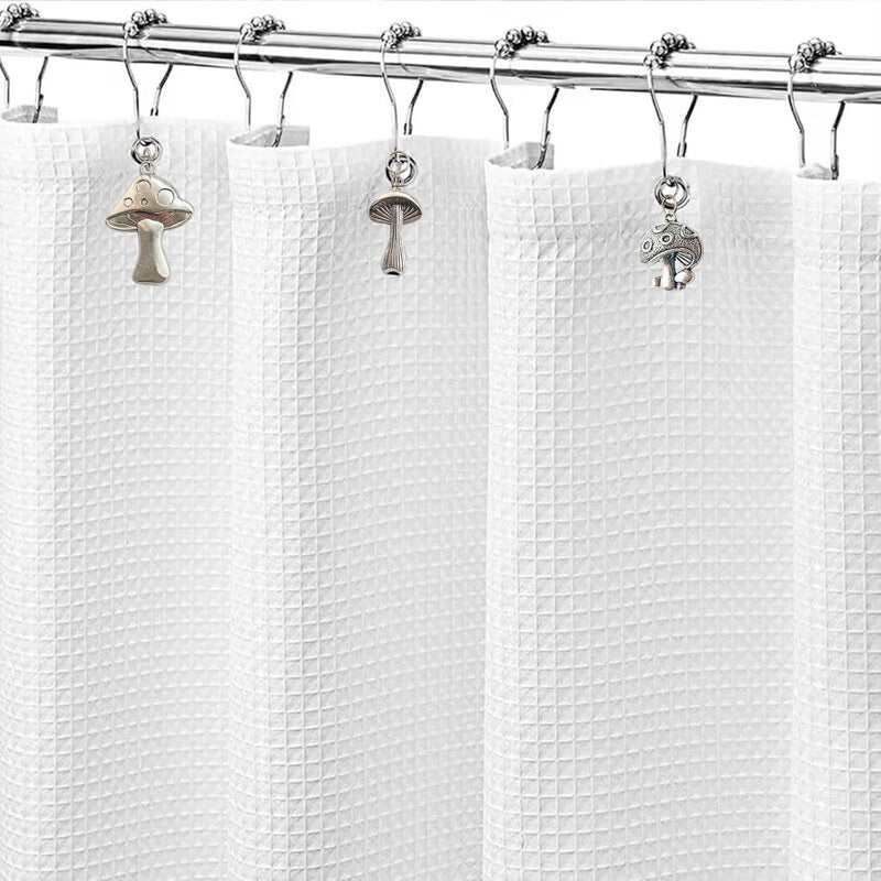 Daxingbu Mushroom Shower Curtain Hooks, 12Pcs Rustproof Metal Cute Retro Mushroom Shower Curtain Hooks Rings for Boho Fairy Forest Country Cottagecore Style Home Bathroom Decor (Silvery) - Image 4